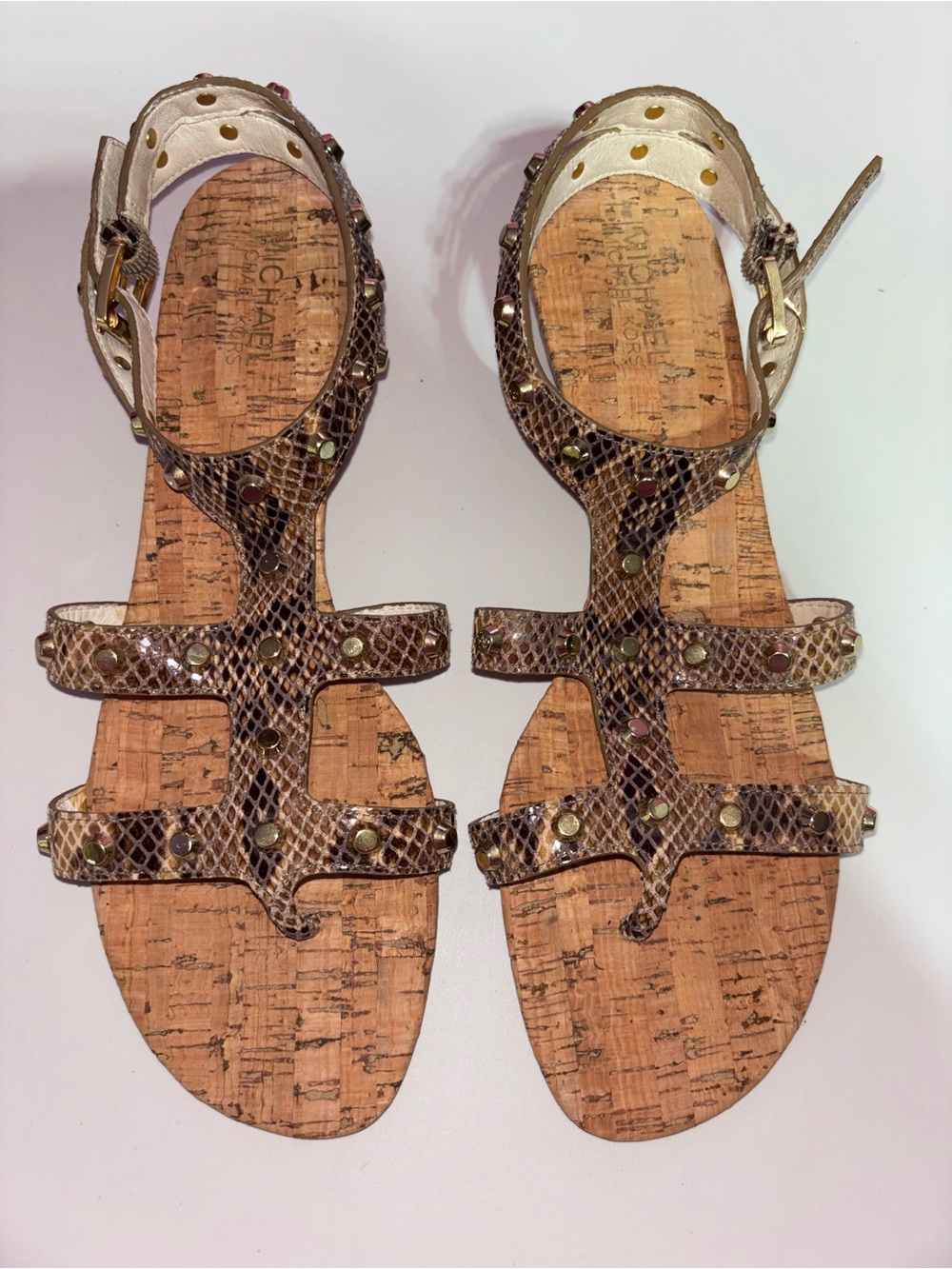 Michael Kors Snake Print Studded Cork Sandals Women’s Size 10